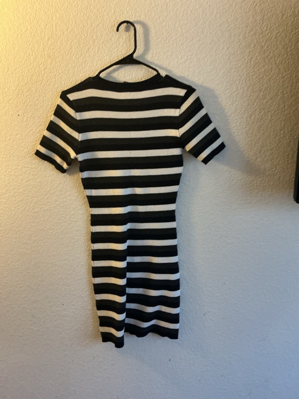 J.O.A. Black & White Striped Ribbed Mini Dress